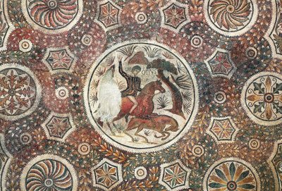Mosaik med jagtscene, 4. århundrede e.Kr. (mosaik) af Roman