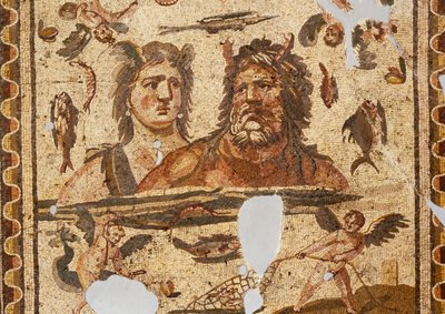 Oceanus og Tethys, mosaik fra oldtidens Daphne, Harbiye, Tyrkiet. Romersk civilisation, 4. århundrede e.Kr af Roman