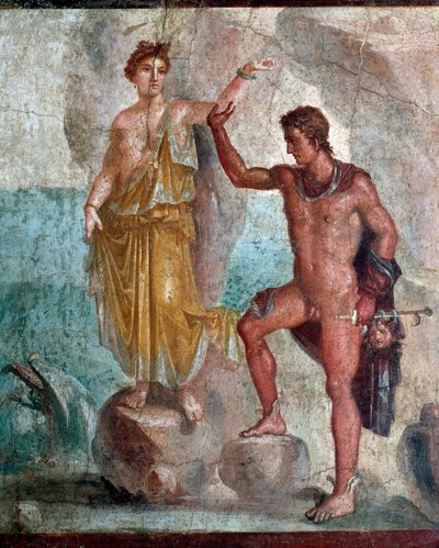 Perseus holder hovedet af Medusa, lever Andromeda - fresco af Roman