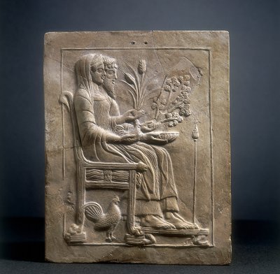 Pinax of Persephone og Pluto i Hades (terracotta) af Roman
