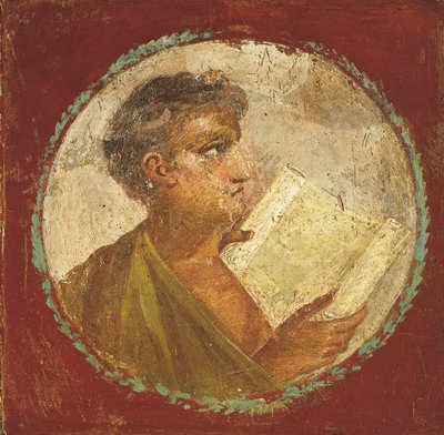 Portræt af en ung mand med en papyrusrulle, 55-79 e.Kr. (fresko) af Roman