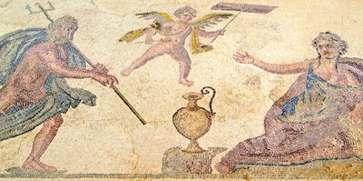 Poseidon og Amymone, House of Dionysos, Paphos, Cypern (mosaik) af Roman