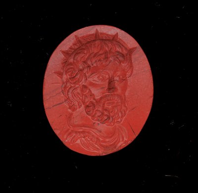 Ring med et portræt af kejser Postumus (rød jaspis) af Roman