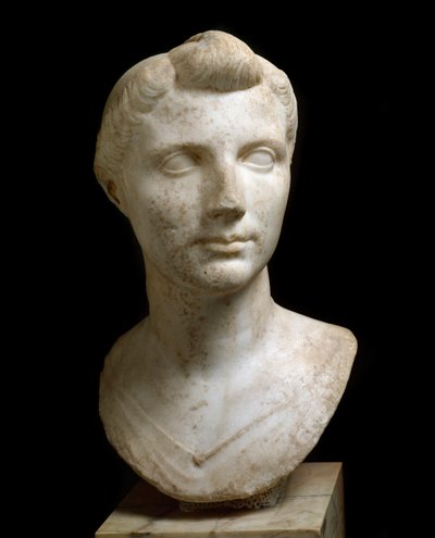 Romersk kunst: "" Buste af Octavia Thurina Minor (Octavia Minore eller Octavia den unge) (69 f.Kr.-11 f.Kr.) "" Marmorskulptur. Rom, National Roman Museum (eller Terme) af Roman