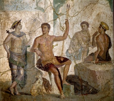 Romersk kunst: "" Meleagre og Atalante""" romersk fresko fra det 1. århundrede e.Kr. fra Pompei. Napoli, Nationalt Arkæologisk Museum - Romersk kunst: Meleager og Atalanta. Romersk fresko fra det 1. århundrede e.Kr. fra Pompeji. Nationalt arkæologisk museu af Roman