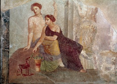 Romersk kunst: "" To kvinder leger med en ged"" Fresko fra det 1. århundrede f.Kr. Paris, Louvre-museet af Roman