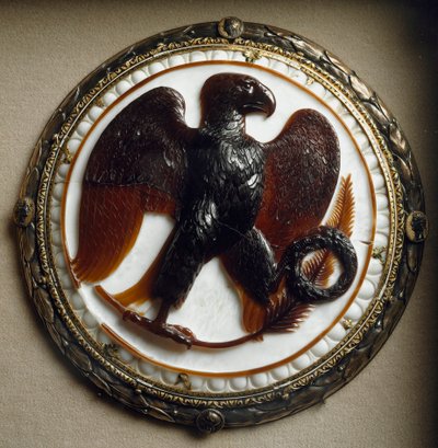 Romersk kunst: cameo dekorerer en ørn og kejserlige symboler fra kejser Augustus (Caius Julius Caesar Octavianus Augustus) (63 f.Kr.-14 e.Kr.). 27 f.Kr. Wiens kunsthistoriske museum af Roman