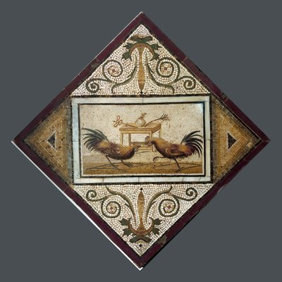 Romersk kunst: hanekamp. Mosaik fra Pompeji. 4. stil. Nationalt arkæologisk museum, Napoli af Roman