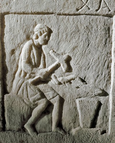 Romersk kunst: detalje af en stele, der forestiller en smed, der slår metal på en ambolt. Fra Konstantinopel. 1. århundrede f.Kr. Istanbul, Arkæologisk Museum af Roman