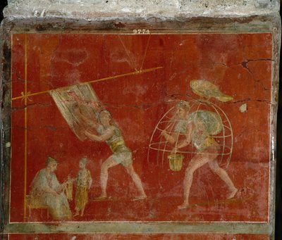 Romersk kunst: "" fullonica""" eller slidbane"" scene, der repræsenterer rengøring af tøj. Kalkmaleri fra villaen Fullonica stephani (La fullonica de Stephanus) i Pompei, som blev brugt som vaskehus og farvning. Maleri fra det 1. århundrede e.Kr. Napoli, M af Roman