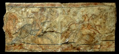 Romersk kunst: vægmaleri, der viser en bueskytte, der jager primula. fra stedet for Doura Europos i Syrien (27 f.Kr.-476 e.Kr.). Søn 2,1x0,9 m af Roman