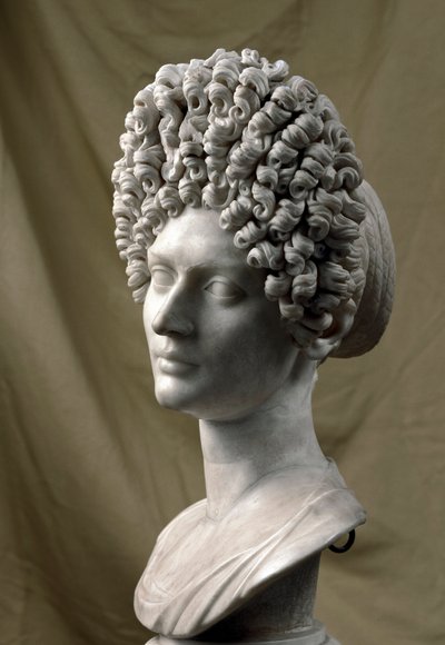 Romersk kunst: portræt af dame fra den flaviske periode. 80-100 e.Kr. Marmor skulptur. Svag. 38 cm. Rom, Musei Capitolini af Roman