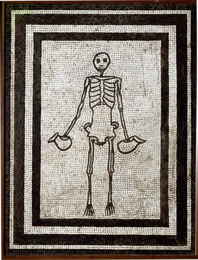 Romersk kunst: skeletbærende askos. Mosaik kommer fra Vesuv-regionen. 4. stil. 1. århundrede f.Kr. Svag. 91x70 cm Nationalt Arkæologisk Museum, Napoli af Roman