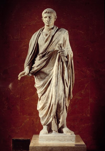 Romersk kunst: statue af kejser Augustus (CESARE AUGUSTO) (63 f.Kr.-14 e.Kr.) 1. århundrede. Fra Velletri. Paris, Louvre-museet af Roman