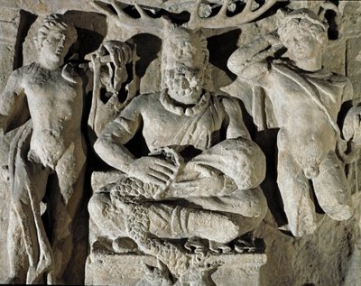 Romersk kunst: den galliske gud gud af keltisk oprindelse Cernunnos (eller Kernunnos) repræsenterer mellem Apollo og Merkur. Fra Reims. 1. århundrede e.Kr. Rom, Museo della Civilta Romana af Roman