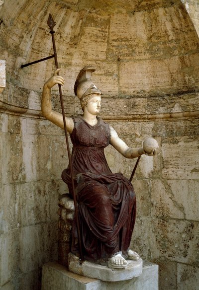 Romersk kunst: "" gudinden Rom løfter universet i sin hånd"" Statue af det 1. århundrede e.Kr. Rom, Campidoglio af Roman