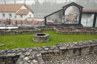 Romersk kunst: udsigt over det arkæologiske sted Augusta Raurica 15-10 f.Kr., Schweiz. af Roman