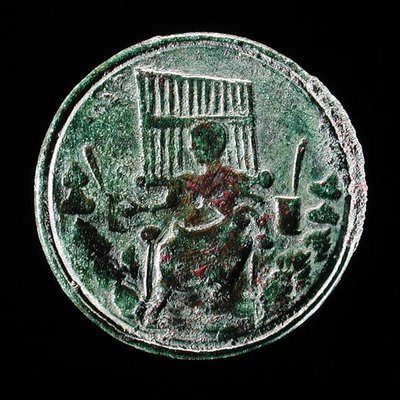 Romersk mønt med afbildning af et orgel (bronze) af Roman