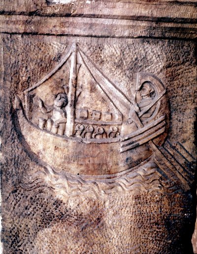 romersk transportskib. Lavt relief fra det 2. århundrede AD JC Roman National Museum af Roman