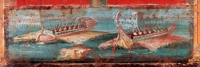Romerske krigsskibe ved indsejlingen til en havn (fresco af Roman