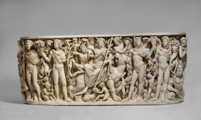 Sarkofag med Dionysos triumf og årstiderne, ca. 260-20 e.Kr. (marmor) af Roman