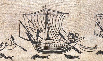 Skib nærmer sig en havn, detalje af en mosaik, 2. århundrede e.Kr af Roman