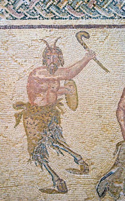 Dionysos triumf, detalje af Pan, House of Dionysos, Paphos, Cypern mosaik af Roman