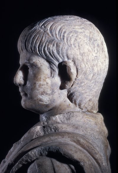 Togate-statue af den unge Nero, set fra siden af hovedet, ca. 50 e.Kr. (marmor) (detalje af 140378) af Roman