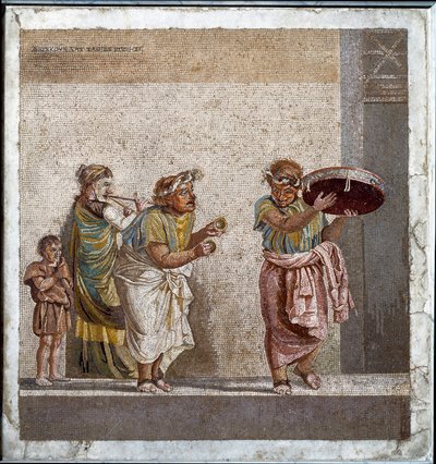 Omrejsende musikere dedikeret til tilbedelsen af den guddommelige Cybele. Mosaik efter originalen af Dioscorides fra Samos (eller Dioscourides) (2. århundrede f.Kr.) i Cicerons hus i Pompei af Roman