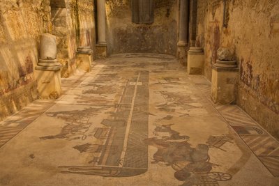 Two Apse Room, gulvmosaik, Villa Romana del Casale, Piazza Armerina, Sicilien, Italien (foto) af Roman