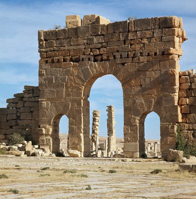 Udsigt over det arkæologiske område gennem Antoninus port af Roman