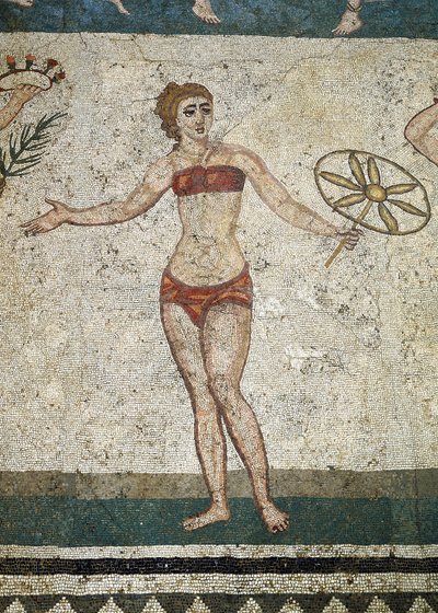 Ung romersk involveret i fysiske øvelser. (Detalje af mosaik, 315-350 e.Kr.) af Roman