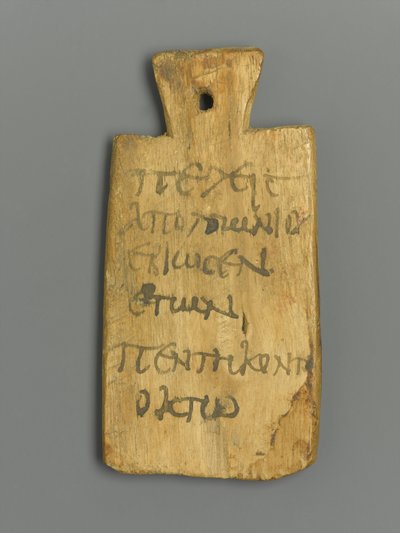 Mummy Tag med græsk inskription (træ og pigment) af Roman Period Egyptian