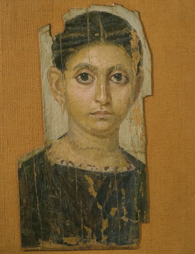 Portræt af en kvindelig mumie fra Fayum, slutningen af det 3. århundrede e.Kr. (encaustic voks på malet træ) af Roman Period Egyptian