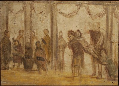 En elevs straf. Fresko fra huset af Julia Felix, 1. århundrede. af Roman Pompeian wall painting.