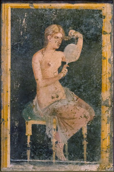 Kvinde med spejl, 1. H. 1. årh. AD. af Roman Pompeian wall painting.