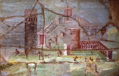 Gammel romersk fresco med landskab fra Pompeji af Roman Roman