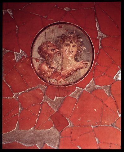 Bacchus med en satyr. Vægmosaik fra Bicentennial House, 5. århundrede f.Kr.-1. århundrede e.Kr af Roman Roman