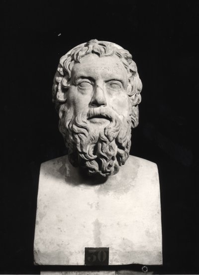 Buste af Aristofanes (ca. 445-c. 385 f.Kr.) (marmor) (s/h foto) af Roman Roman
