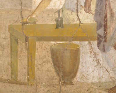 Yksityiskohta freskon uhriruokailusta, Kullattujen Cupidien talosta, Pompejista, Campaniasta, roomalaisesta sivilisaatiosta af Roman Roman