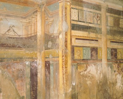 Detalje af fresco, del af vægdekorationer, House of Labyrinth, Pompeji, Campania, romersk civilisation af Roman Roman