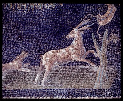 Detalje af vægmosaikker af nymfæet i Casa di Nettuno e Amphitrite, 5. århundrede f.Kr.-1. århundrede e.Kr. af Roman Roman