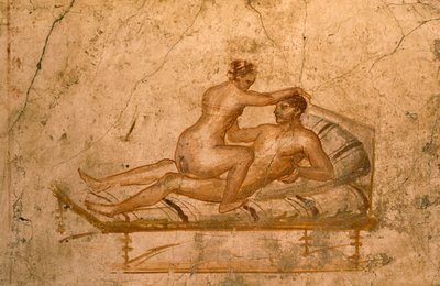 Erotisk freskomaleri fra kabinen i huset Vettii, Pompeji (UNESCOs verdensarvsliste). af Roman Roman