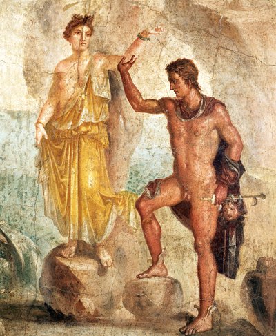 Fresco forestillende Perseus og Andromeda, maleri på gips af Roman Roman