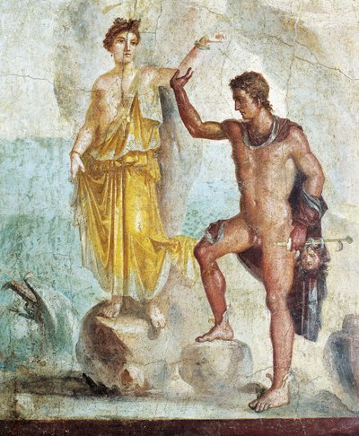 Kalkmaleri, der forestiller Perseus, der sætter Andromeda fri, fra Dioscuri-huset, Pompei af Roman Roman