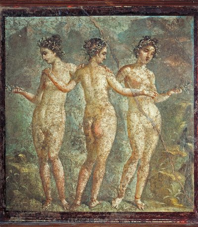 Kolme armoa kuvaava fresko Pompejista, Italiasta af Roman Roman