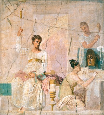 Kalkmaleri, der skildrer teaterscene, fra Basilica of Herculaneum (UNESCO World Heritage). af Roman Roman