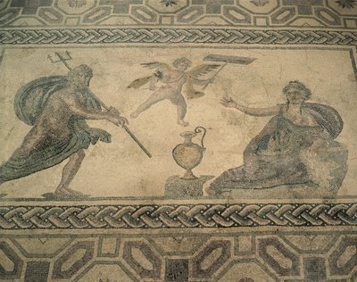 Højvinklet billede af et vægmaleri på gulvet, Paphos, Cypern (Foto) af Roman Roman