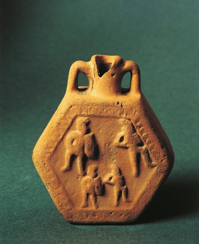 Hofteflaske, der repræsenterer gladiatorer, Emilia-Romagna (keramik) af Roman Roman