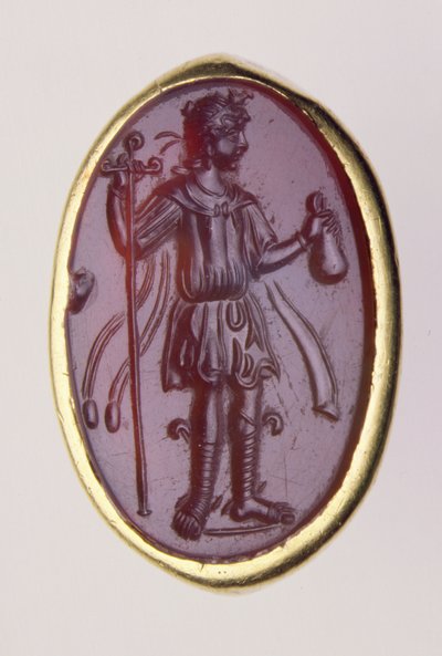 Dybtryk sat i en guldring forestillende ung mandsfigur, 2. århundrede f.Kr. (guld og sard) af Roman Roman